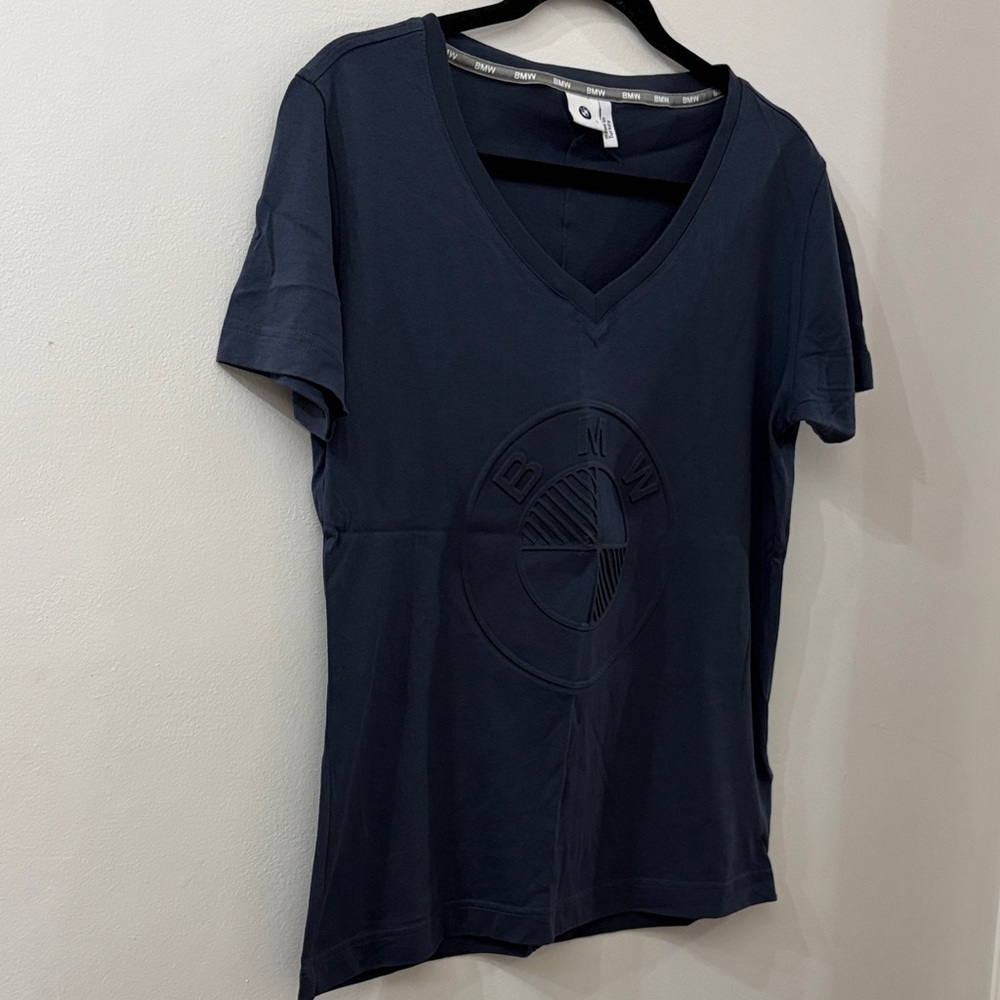 BMW Blue Short Sleeve V-Neck T-Shirt - women’s large - 100% cotton